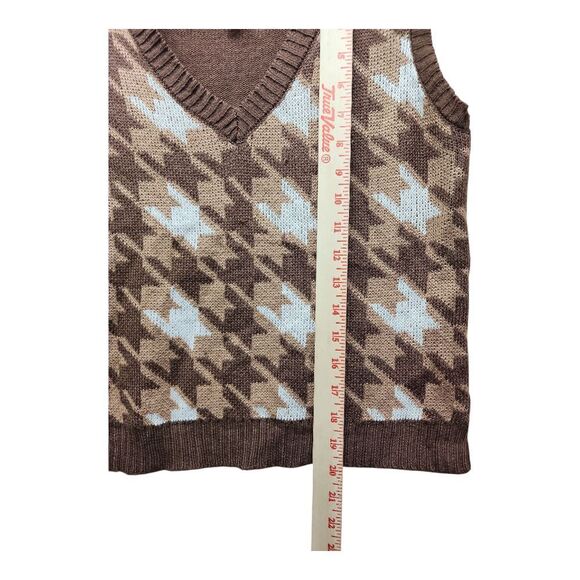 Neon Soul Houndstooth Sweater Vest Women’s M Brown Beige Blue Retro Preppy Knit - Picture 7 of 8